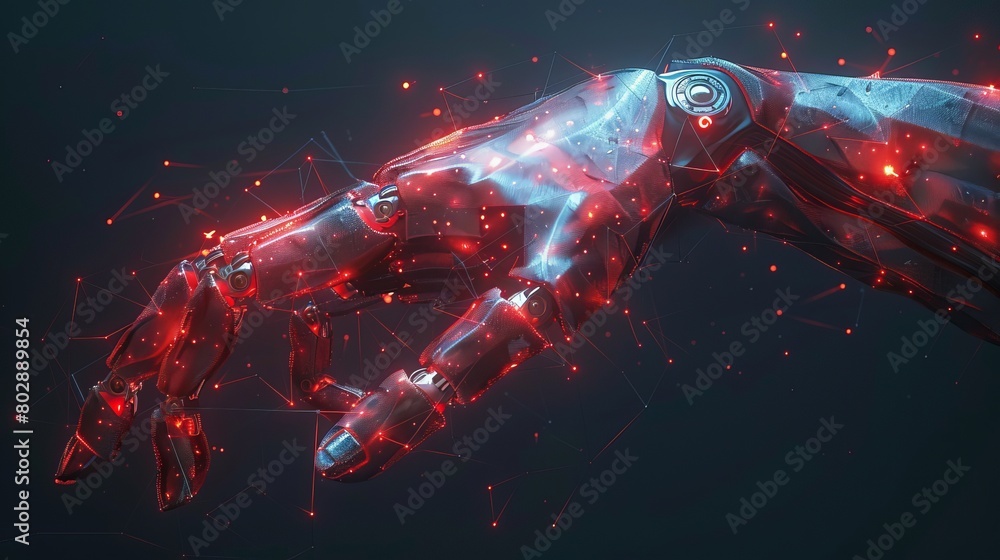 Poster 3d polygonal vector illustration depicting a robot hand and a human hand clasping a processor, symbo
