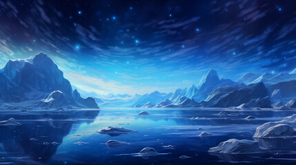 Arctic landscape with blue starry sky