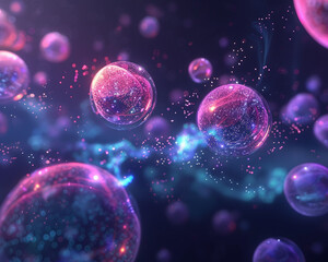 A dreamlike landscape of floating data orbs representing medical breakthroughs in science,