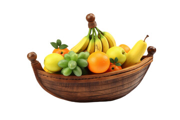 Harvesting Abundance: A Wooden Boat Overflowing With Vibrant Fruits. On a White or Clear Surface PNG Transparent Background.