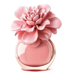 fashion pink perfume bottle with flower shaped cap isolated on white background