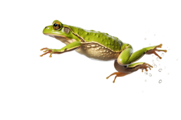 The Enchanted Green Frog. On a White or Clear Surface PNG Transparent Background.
