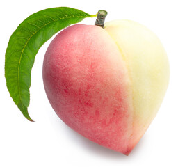 Heart Shape Peach isolated on white background, Fresh Peach on White Background With clipping path.