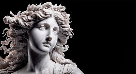 Escultura de mujer hecha de m&aacute;rmol sobre fondo negro