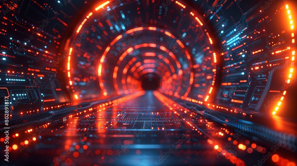 Poster a 3d futuristic circuit background, designed as a motion graphic for abstract data centers, servers,