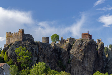 Chateau d'Arlempdes with old town Arlempdes, Haute-Loire, France