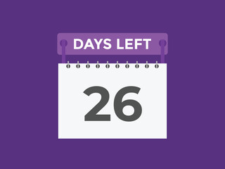 26 days to go countdown template. 26 day Countdown left days banner design. 26 Days left countdown timer
