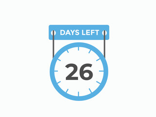26 days to go countdown template. 26 day Countdown left days banner design. 26 Days left countdown timer
