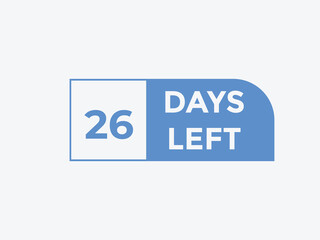 26 days to go countdown template. 26 day Countdown left days banner design. 26 Days left countdown timer
