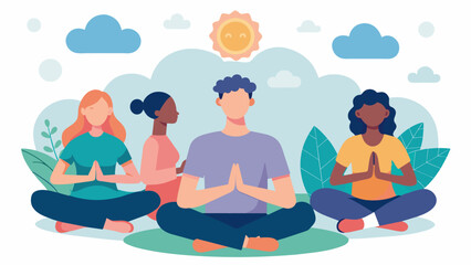 Attendees participating in a mindfulness exercise learning techniques for emotional regulation and selfcare for individuals with Aspergers.. Vector illustration