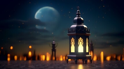 Fototapeta premium 3d illustration of Ramadan Kareem's background with mosque and moon