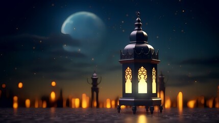 3d illustration of Ramadan Kareem's background with mosque and moon