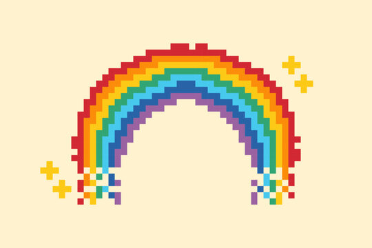 Pixel Rainbow icon illustration. Vector pixel art. Rainbow sign 8 bit logo for game, card, banner, sticker
