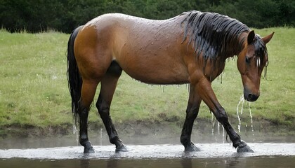 A Horse With Its Coat Wet Having Just Been Bathed  2