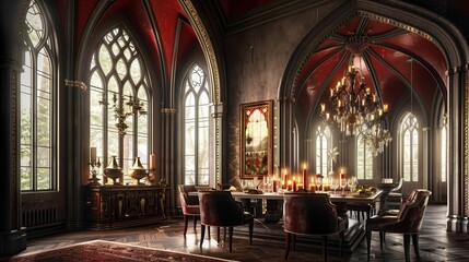 Fototapeta na wymiar Gothic Cathedral-Inspired Dining Room