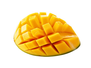 Ripe mango cut into cubes on a transparent background, showcasing freshness and tropical flavor. Generative AI