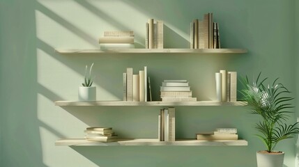 book shelves on pastel wall