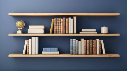 book shelves on blue wall