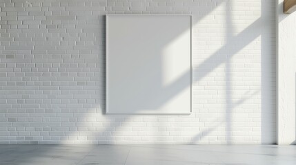 White brick wall with vertical white frame for mock