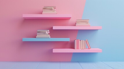 pastel book shelves on wall