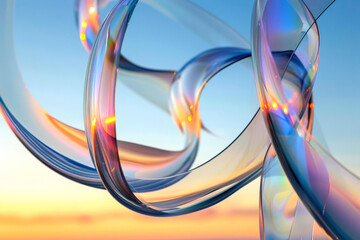 Abstract Glass Loops Against Sunset Sky