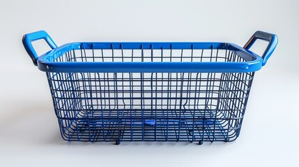 Blue empty shopping basket isolated on a white background. Presented as a 3D illustration.