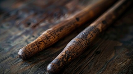 An enchanting image of a pair of drumsticks, their worn wooden handles and tapered tips representing the skill and passion of musicians on Global Beatles Day. - Powered by Adobe