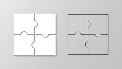 Jigsaw puzzle white and outline grid. Square info graphic with 4 parts of process diagram. Puzzle square business presentation infographic. Business presentation for infographics. Vector illustration