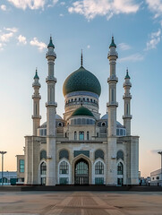 Intricate mosque building and architecture with sky landscape and clouds