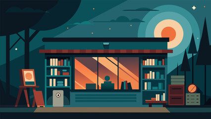 With its dim lighting and cozy atmosphere this cool indie record shop is the perfect place to escape the hustle and bustle of the city and immerse Vector illustration