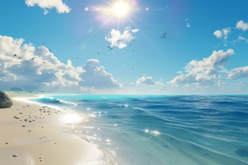 眩しい太陽と美しいビーチ