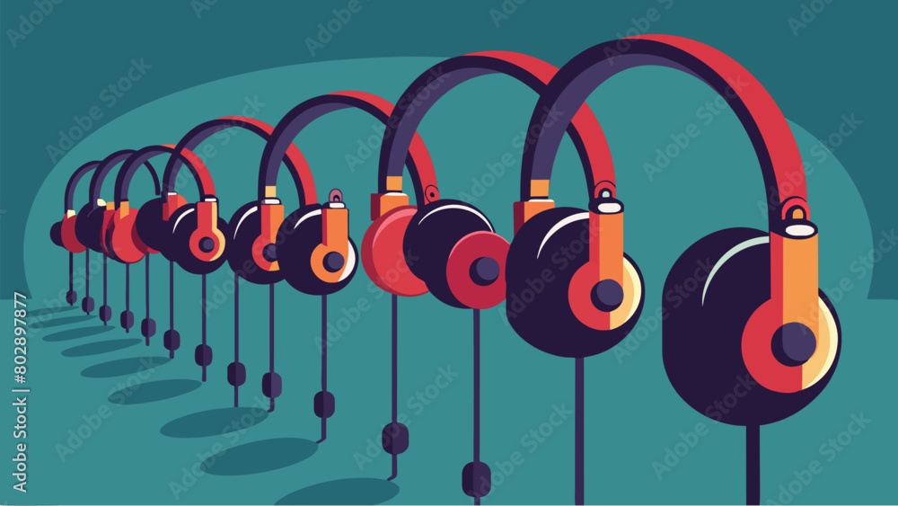 Poster rows of headphones each with their own unique design were available for attendees to test out and co