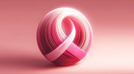 A symbolic pink ribbon loop, emblematic of breast cancer awareness, gracefully forms an infinite shape, highlighting the perpetual fight against the disease. - obrazy, fototapety, plakaty