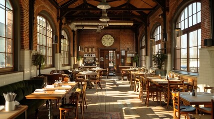 Old train station converted into a trendy restaurant.