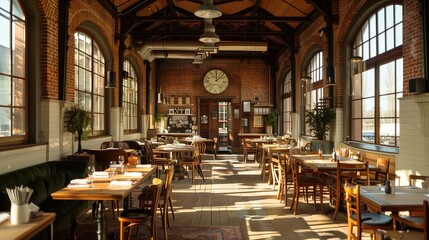 Fototapeta premium Old train station converted into a trendy restaurant.