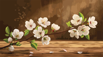Beautiful blossoming branch on wooden background clos
