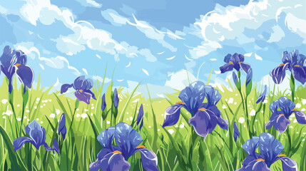 Beautiful blossoming irises on spring day outdoors Vector