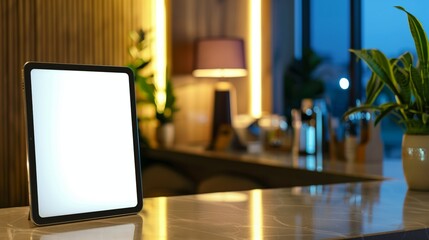 Mockup blank menu Tablet on hotel reception