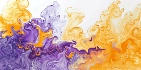 Intricate patterns of lemon yellow and lavender swirling and spreading in water, forming an...