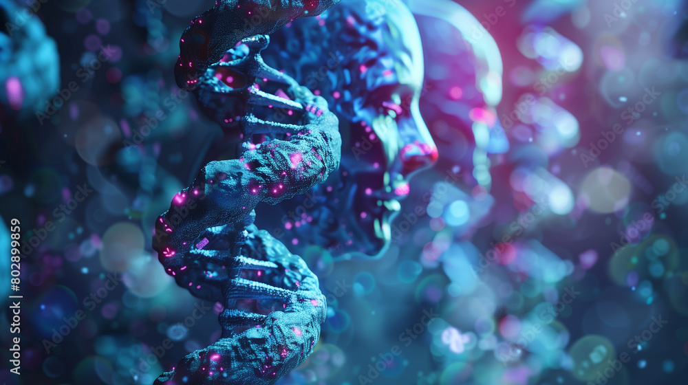 Poster visualize a future where humans use genetic engineering to enhance their physical and cognitive abil