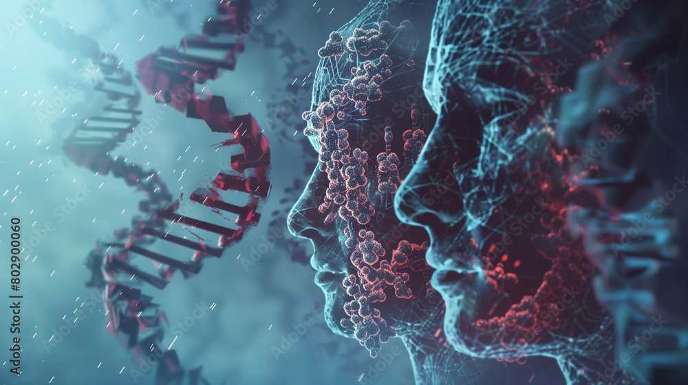 Poster visualize a future where humans use genetic engineering to enhance their physical and cognitive abil