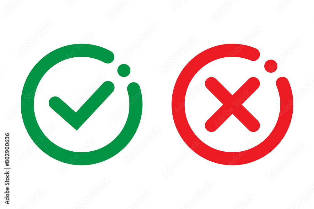 Aufkleber right or wrong icons. green tick and red cross checkmarks in circle flat icons. yes or no symbol, ap