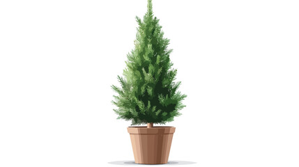 Beautiful Christmas tree in pot on white background Vector