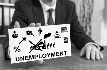 Unemployment concept on an index card