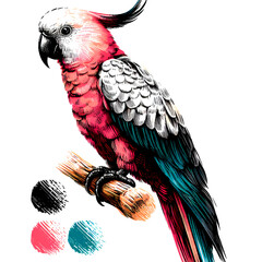 Cockatoo parrot illustration - obrazy, fototapety, plakaty