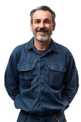 Old man worker in uniform isolated on transparent background