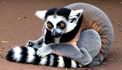 Naklejka premium a lemur with its tail curled around its body rest upscaled 10
