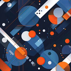 Abstract background with blue, orange and white geometric shapes. Vector illustration design for web banner, poster or presentation in flat style. Blue vector background with circles, squares and line