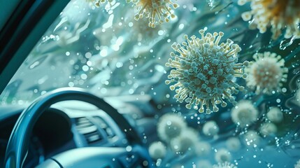 Virus Particles Floating Inside Car Cabin - obrazy, fototapety, plakaty