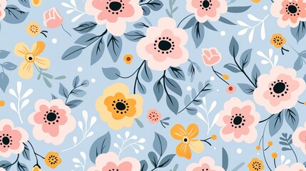 Fototapeta premium Colorful Flowers Pattern Floral Seamless Design, Vibrant Colors